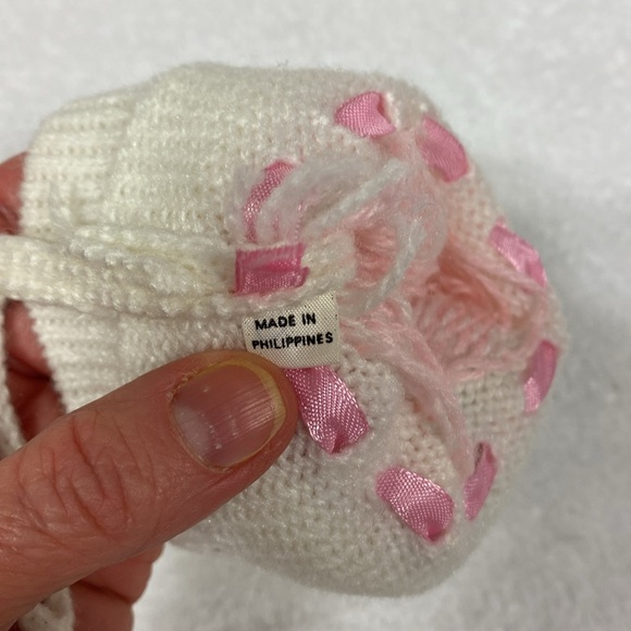 Vintage baby pastel snowflake ribbon Pom Pom  knit stocking - Picture 5 of 5